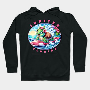 Jupiter Florida Girls Cute Surfing Sea Turtle Hoodie